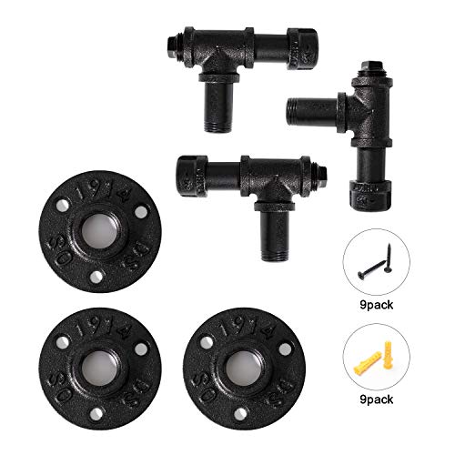 Home TZH 3 paquetes de ganchos de hierro industriales de estilo rústico (3, negro)