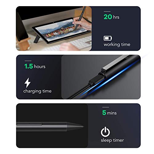Hommie Lápiz para Huawei, Lápiz Solo para Huawei Mediapad M5 Lite 10Pulgadas/ M6 10.8Pulgadas/ MateBook E 2019/ C5 10.1Pulgadas, Lápiz con 2048 Sensibilidad a la Presión y 3 Puntas Repuestable, Negro