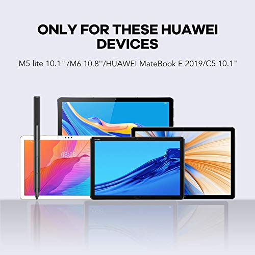 Hommie Lápiz para Huawei, Lápiz Solo para Huawei Mediapad M5 Lite 10Pulgadas/ M6 10.8Pulgadas/ MateBook E 2019/ C5 10.1Pulgadas, Lápiz con 2048 Sensibilidad a la Presión y 3 Puntas Repuestable, Negro