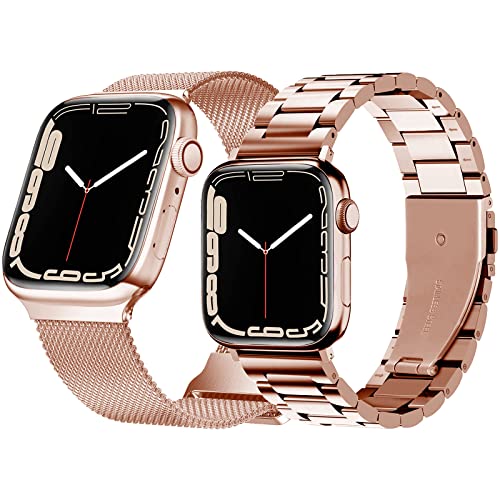 Hongxinzhan 2 piezas Correa de pulsera de metal Compatible con Apple Watch 38 mm 40 mm 41 mm 42 mm 44 mm 45 mm, pulsera de repuesto de acero inoxidable premium para iWatch Series 7/6/5/4/3/2/1/SE
