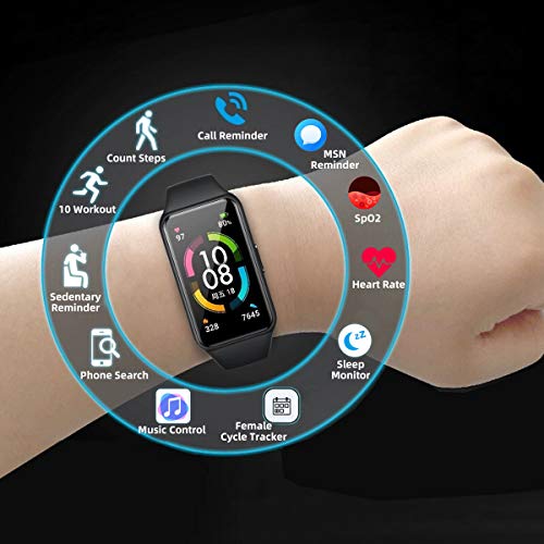 HONOR Band 6 Smartwatch Relojes Inteligentes Mujer Hombre, Monitoreo de SpO2 y frecuencia cardíaca Batería de 14 Días 1.47’’AMOLED Pulsera Monitores Inteligente de Actividad 5ATM Smart Watch (Negro)