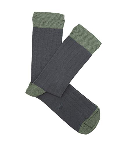 HOOK Calcetines Canalé Gris Y Verde - Hombre y Mujer - 100% Algodón - Hecho en España - 5005