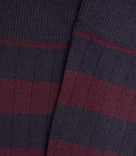 HOOK Calcetines Canalé Rayas Azul y Burdeos - Hombre y Mujer - 100% Algodón - Hecho en España - 5007