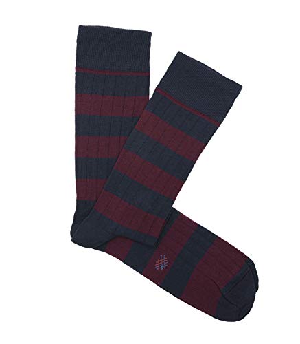 HOOK Calcetines Canalé Rayas Azul y Burdeos - Hombre y Mujer - 100% Algodón - Hecho en España - 5007