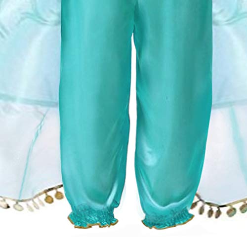 HOOPERT Niña Aladdin Princesa Jasmine Disfraz Tops Pantalones Manga Corta Traje Cosplay Actuación Carnaval Navidad Regalo Cumpleaños Danza Vientre Vestido de Princesa 3-10Años