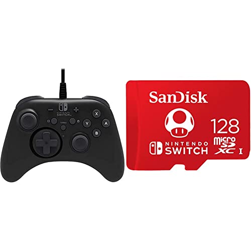 Hori - Horipad Negro (Nintendo Switch) + Sandisk Microsdxc Uhs-I Tarjeta Para Nintendo Switch 128Gb, Producto Con Licencia De Nintendo