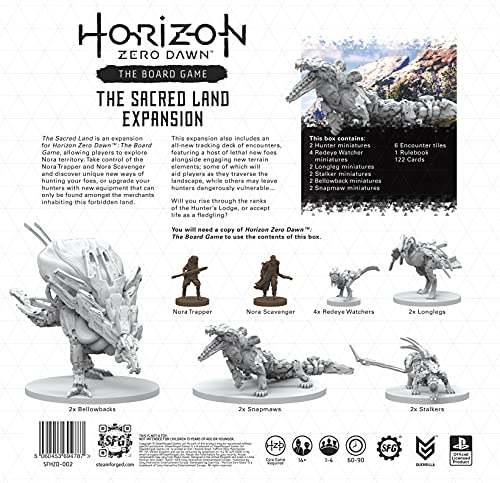 HORIZON, SFHZD-002 Zero Dawn Board Game - La expansión de la Tierra Sagrada. 12 miniaturas, 60-90 Minutos de Tiempo de Juego, 2-4 Jugadores, 14+