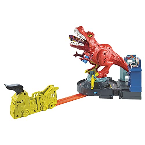 Hot Wheels - City T-Rex Devorador Destructor, Pista de Coches de Juguete con Dinosaurio (Mattel GWT32), Embalaje sostenible