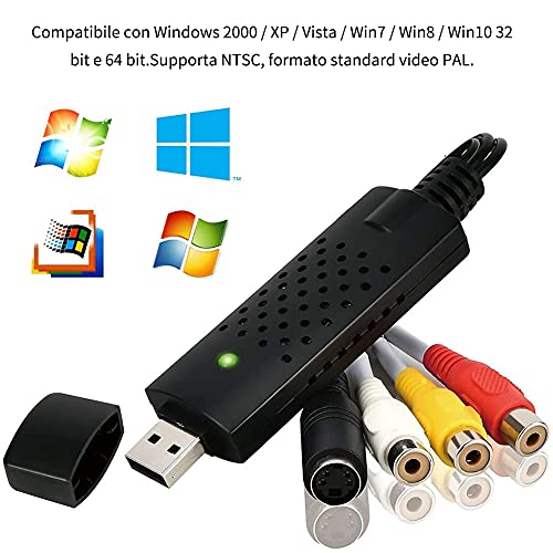 HOTSO - Grabador de audio y vídeo analógico a digital con adaptador Scart, RCA compatible con Win 10, 8, 7 XP Vista