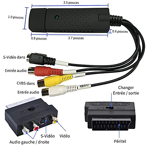 HOTSO - Grabador de audio y vídeo analógico a digital con adaptador Scart, RCA compatible con Win 10, 8, 7 XP Vista