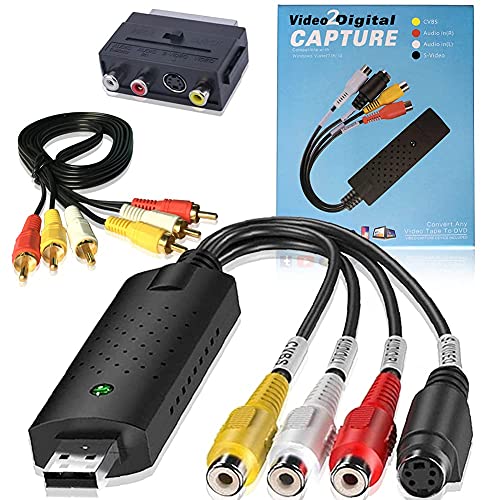 HOTSO - Grabador de audio y vídeo analógico a digital con adaptador Scart, RCA compatible con Win 10, 8, 7 XP Vista