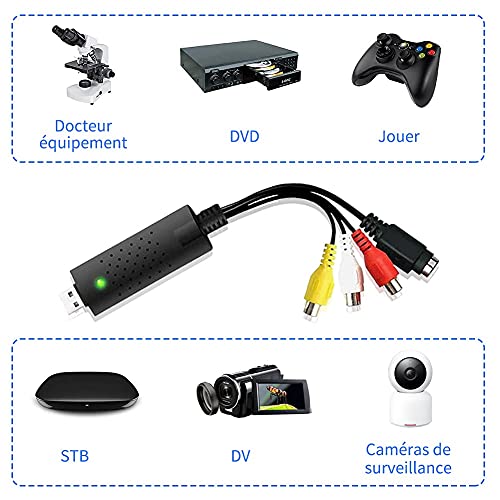 HOTSO - Grabador de audio y vídeo analógico a digital con adaptador Scart, RCA compatible con Win 10, 8, 7 XP Vista