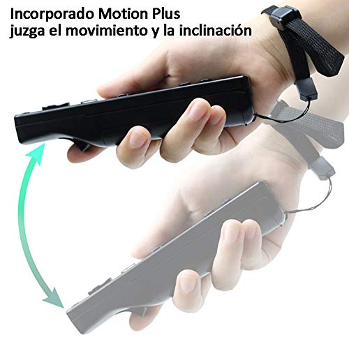 HOTSO Motion Plus Mando a Distancia para Wii/Wii U, Remoto Motion Plus Controlador de Juego para Nintendo Wii y Wii U con Funda de Silicona y Muñequera(Negro)
