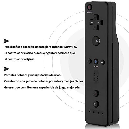 HOTSO Motion Plus Mando a Distancia para Wii/Wii U, Remoto Motion Plus Controlador de Juego para Nintendo Wii y Wii U con Funda de Silicona y Muñequera(Negro)