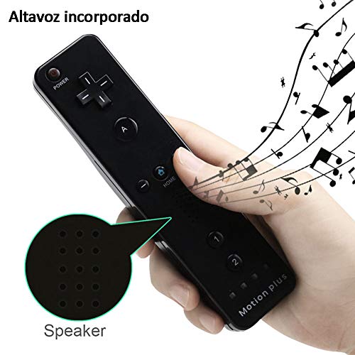 HOTSO Motion Plus Mando a Distancia para Wii/Wii U, Remoto Motion Plus Controlador de Juego para Nintendo Wii y Wii U con Funda de Silicona y Muñequera(Negro)