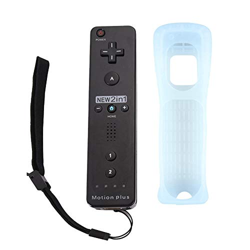 HOTSO Motion Plus Mando a Distancia para Wii/Wii U, Remoto Motion Plus Controlador de Juego para Nintendo Wii y Wii U con Funda de Silicona y Muñequera(Negro)