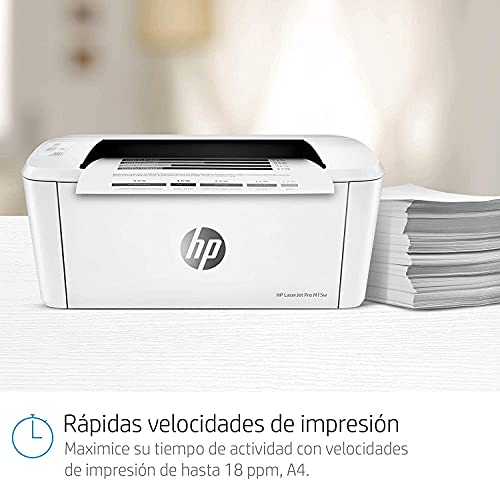 HP LaserJet Pro M15w W2G51A, Impresora A4 Monofunción Monocromo, Impresión a Doble Cara Manual, Wi-Fi, USB 2.0 de alta velocidad, HP Smart App, Apple AirPrint, Panel de control LED, Blanca
