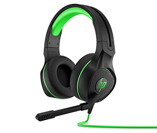 HP Pavilion 400 - Auriculares gaming con micrófono (sonido estéreo, controles integrados en el cable, conector analógico de 3.5 mm) negro y verde, Talla Única