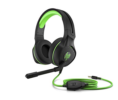 HP Pavilion 400 - Auriculares gaming con micrófono (sonido estéreo, controles integrados en el cable, conector analógico de 3.5 mm) negro y verde, Talla Única