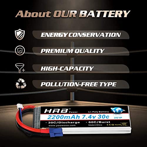 HRB 7.4V 2200mAh 30C EC2 Lipo Batería para Juguetes de Avión Helicóptero RC Car Model Heli Plano Carro del Barco FPV Coches (7.4v 2200mah EC2)