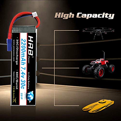 HRB 7.4V 2200mAh 30C EC2 Lipo Batería para Juguetes de Avión Helicóptero RC Car Model Heli Plano Carro del Barco FPV Coches (7.4v 2200mah EC2)