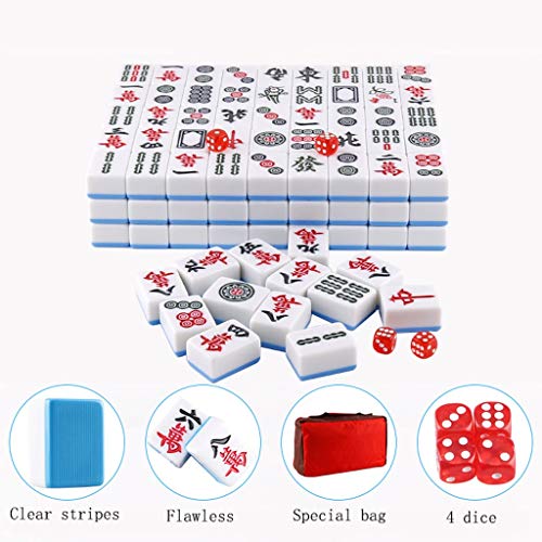 HSAN Mahjongg Nuevo Mahjong Melamine Mahjong Chino, Incluyendo 144 Dados de baldosas 4 Dados y Caja de Almacenamiento portátil Rosa/Blanco Mejor compañero de Juegos (Color : Pink)