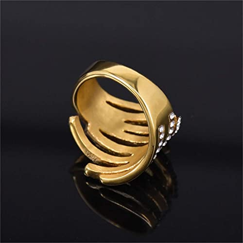 HUAQINEI Anillo de Acero de Titanio Tachonado de Diamantes Creativo Joyería de Moda de Compromiso de Boda para Mujer Oro, tamaño r, p