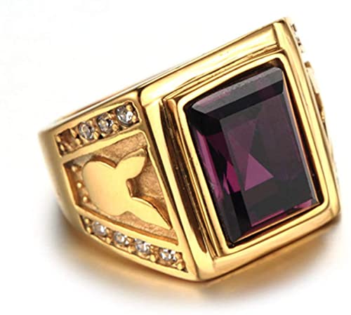 HUAQINEI Anillo de Color de póker de Acero Inoxidable Anillo de Ciruela de Acero de Titanio para Hombre, Negro, Rojo, Pieza Cuadrada, tamaño Plateado r, p