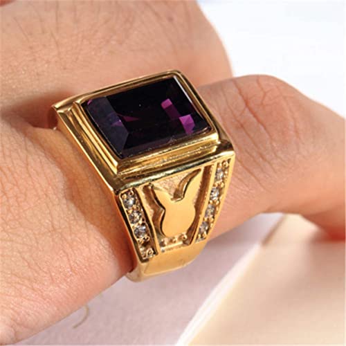 HUAQINEI Anillo de Color de póker de Acero Inoxidable Anillo de Ciruela de Acero de Titanio para Hombre, Negro, Rojo, Pieza Cuadrada, tamaño Plateado r, p