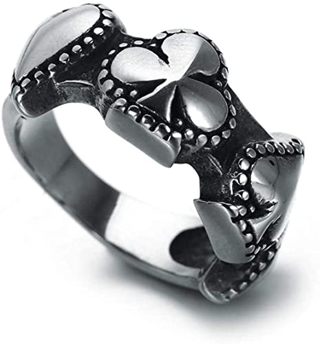 HUAQINEI Anillo de Color de póker de Acero Inoxidable Anillo de Ciruela de Acero de Titanio para Hombre, Negro, Rojo, Pieza Cuadrada, tamaño Plateado r, p