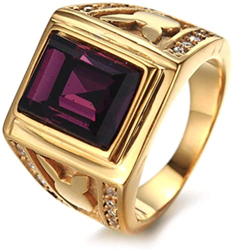 HUAQINEI Anillo de Color de póker de Acero Inoxidable Anillo de Ciruela de Acero de Titanio para Hombre, Negro, Rojo, Pieza Cuadrada, tamaño Plateado r, p