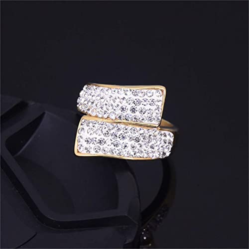 HUAQINEI Diamante Redondo Simple Anillo de Acero de Titanio Mujer Moda y sencillez Personalidad Joyería Oro, Tamaño r, p