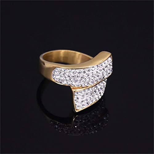 HUAQINEI Diamante Redondo Simple Anillo de Acero de Titanio Mujer Moda y sencillez Personalidad Joyería Oro, Tamaño r, p