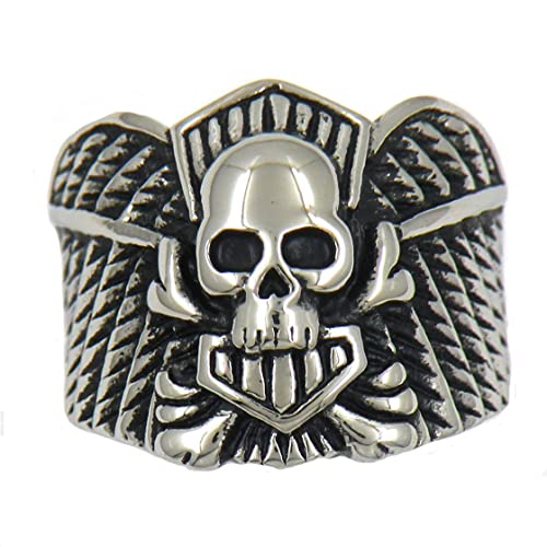 HUAQINEI Moda y Simplicidad Grain Stripe Ghost Head Dominante Anillo de Acero Inoxidable para Hombres Joyas, tamaño Plateado r, p