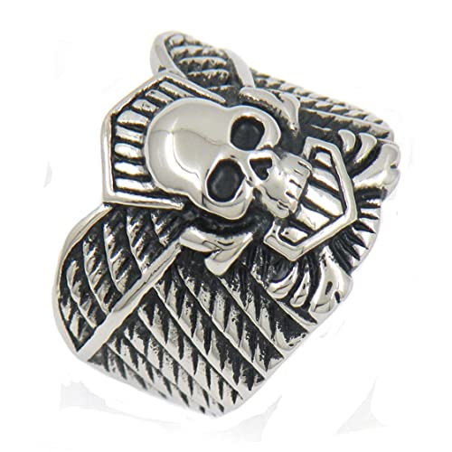 HUAQINEI Moda y Simplicidad Grain Stripe Ghost Head Dominante Anillo de Acero Inoxidable para Hombres Joyas, tamaño Plateado r, p