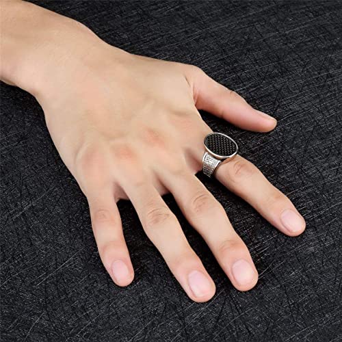 HUAQINEI Moda y Simplicidad Tendencia de la Moda Anillo de Acero Inoxidable para Hombres de Fibra de Carbono Negro Joyería Vintage, tamaño Plateado r, p