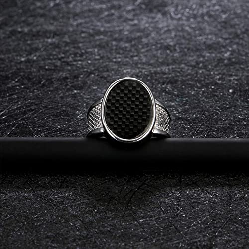 HUAQINEI Moda y Simplicidad Tendencia de la Moda Anillo de Acero Inoxidable para Hombres de Fibra de Carbono Negro Joyería Vintage, tamaño Plateado r, p