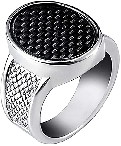 HUAQINEI Moda y Simplicidad Tendencia de la Moda Anillo de Acero Inoxidable para Hombres de Fibra de Carbono Negro Joyería Vintage, tamaño Plateado r, p