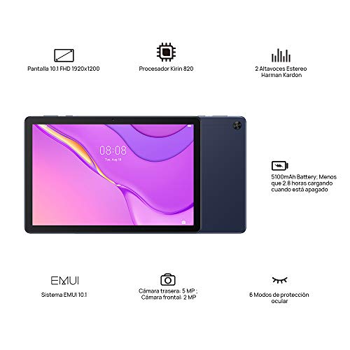 HUAWEI MatePad T10s - Tablet de 10.1" con pantalla FullHD (WiFi, RAM de 3GB, ROM de 64GB, procesador Kirin 710A, Altavoces cuádruples, EMUI 10.1, Huawei Mobile Services), Color Azul