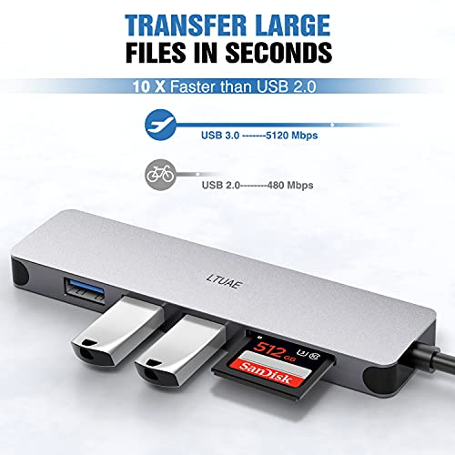 Hub USB C - 7 En 1 Adaptador USB C a HDMI 4K, 3 Puertos USB 3.0, SD/Micro SD Lector Tarjeta, USB C Hub Tipo C para MacBook Pro, Chromebook, XPS y Otros Dispositivos - Gris Espacial