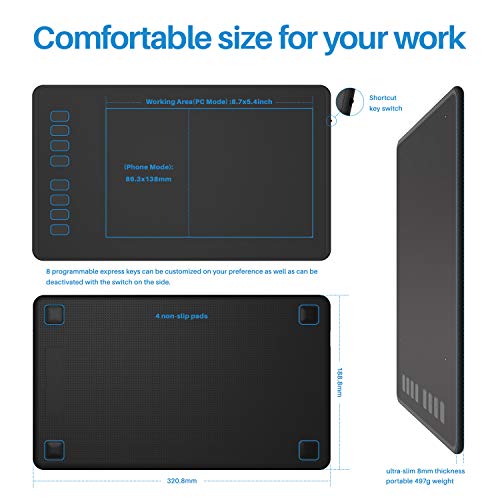 HUION Inspiroy H950P Tabletas Gráficas de Dibujo,Tableta Gráfica Digital con 8 Teclas de Acceso Rápido, Compatible con Windows/macOS/Android,Uso Ideal para Educación a Distancia y Conferencias Web
