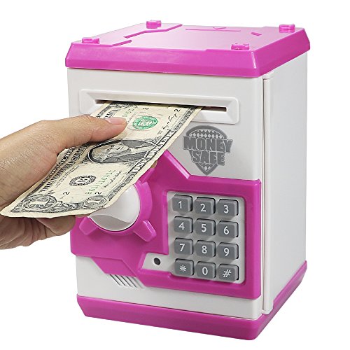 HUSAN Hucha electrónica para niños con código electrónico de cerditos, Mini cajero electrónico para Monedas ATM, Caja de Monedas, Juguete Divertido Regalo (Rosa)