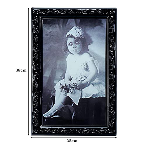 HUYIWEI Halloween Horror 3D Marco de Fotos,Marco de Pintura con Cambio Facial,La inocencia y el Diablo,decoración de Fiestas para Halloween,Casas embrujadas o Fiestas temáticas de Terror(38x25cm)