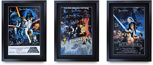 HWC Trading A3 para La Trilogía De Star Wars Colección del Cartel De La Película Firmado Autógrafos Impresos Enmarcada Hamill, Ford, Fisher, Guinness Fotográfica