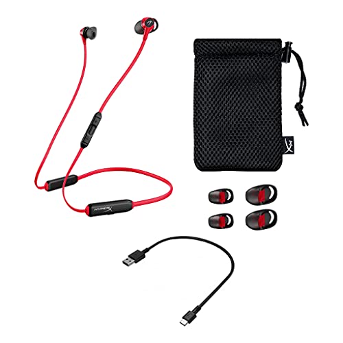 HyperX Cloud Buds – Bluetooth Auriculares inalámbricos, Qualcomm aptX HD, 10 Horas de duración de la batería, Controladores de 14 mm, cómodas Almohadillas de Silicona, 3 tamaños de Cabezal, Rojo