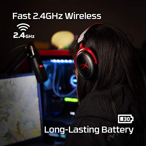 HyperX Cloud II Wireless - auriculares inalámbricos para PC, PS4, PS5, Nintendo Switch, batería duradera de hasta 30 horas, sonido envolvente 7.1, micrófono con cancelación de ruido, Negro