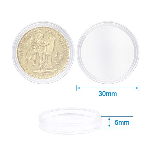Hysagtek 100 Pcs Coin Capsules Round Coin Collection Holder Display Case Container With Storage Organizer Box for Coin Collection Supplies, 30 mm, Transparent