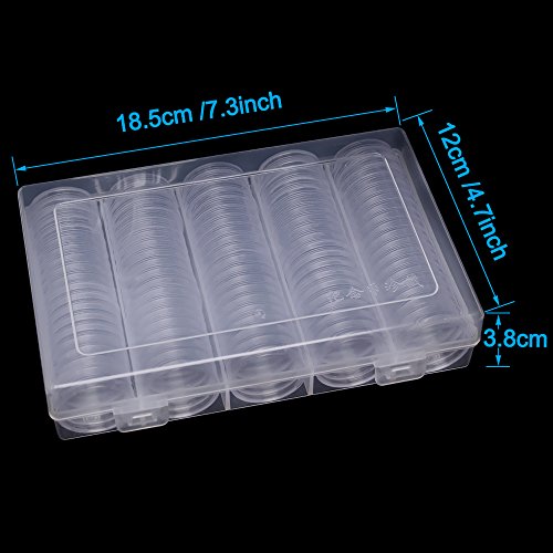 Hysagtek 100 Pcs Coin Capsules Round Coin Collection Holder Display Case Container With Storage Organizer Box for Coin Collection Supplies, 30 mm, Transparent