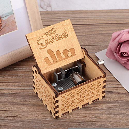 Hztyyier Caja de música mecánica de Madera Caja de música patrón Tallado con Resorte de manivela para Regalos de decoración del hogar para cumpleaños(Los Simpsons)