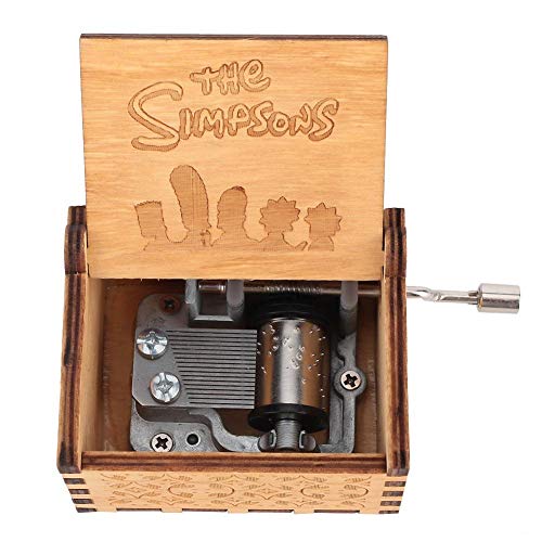Hztyyier Caja de música mecánica de Madera Caja de música patrón Tallado con Resorte de manivela para Regalos de decoración del hogar para cumpleaños(Los Simpsons)
